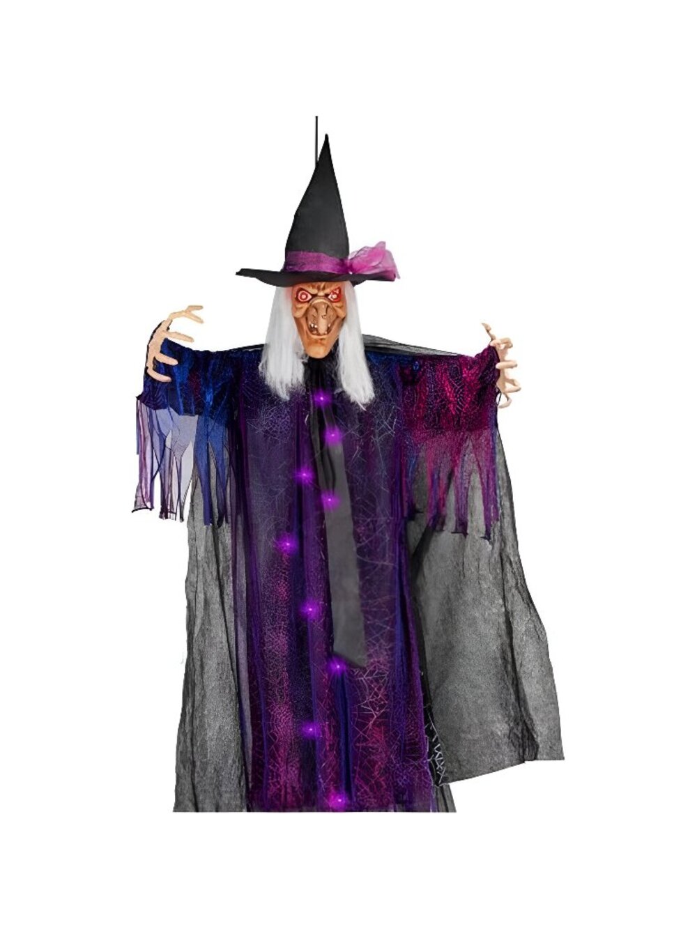 6 FT Halloween Hanging Witch with Scary Sound Effect and Red Eyes, Life Size